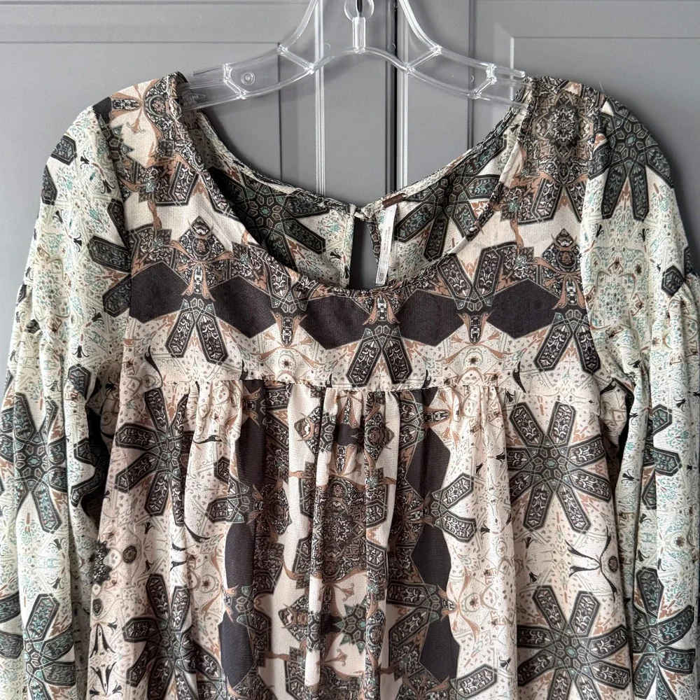 Free People Women's Kaleidoscope Mini Babydoll Dress, Brown Black,XS